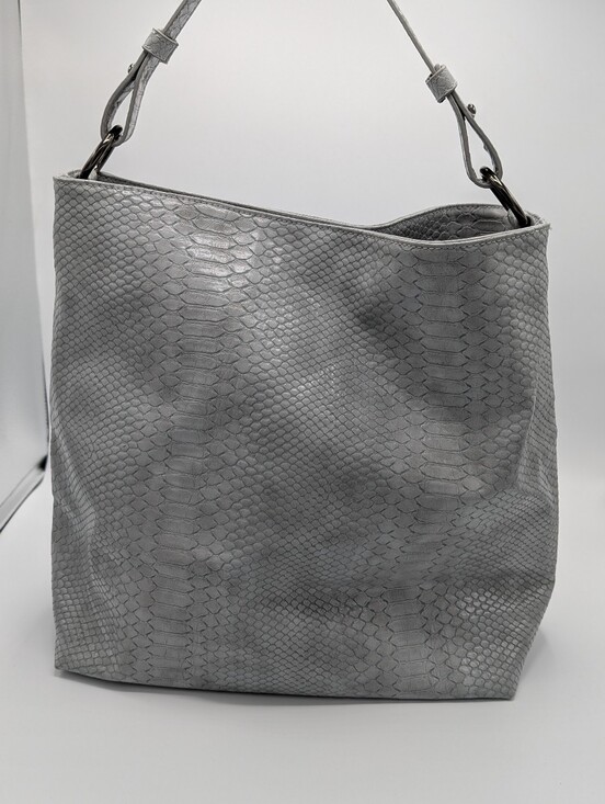 Lulu Dharma Handbags - Lulu Dharma Women's Gray Snake-Embossed Hobo Bag Shoulder Tote 16"W x 13"H
